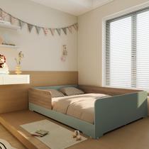 Cama Infantil Montessoriana Casal Mark em MDF Verde/Verti/Louro Freijó Grann