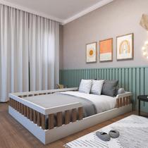 Cama Infantil Montessoriana Casal Sol Marrom/Branco/Carvalho Mel