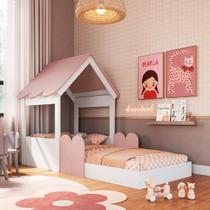 Cama Infantil Montessoriana Casinha Branca e Rosa Completa Móveis Cama Infantil Montessoriana Casinha Branca e Rosa Completa Móveis