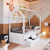 Cama Infantil Montessoriana Casinha Solteiro Menino Menina com Proteção Lateral e Gavetas com Rodas