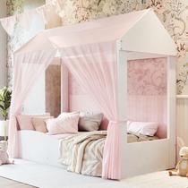 Cama Infantil Montessoriana Colina em MDF Com Proteção Lateral Para Quarto De Menina Com Voal