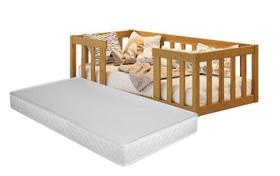 Cama Infantil Montessoriana Com Grade Em Madeira Luxo Quarto Da Criança Cercado Com Colchão Cor Nature
