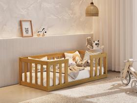 Cama Infantil Montessoriana Com Grade Em Madeira Luxo Quarto Da Criança Cercado Cor Nature