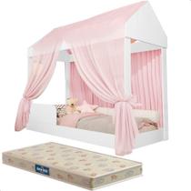 Cama Infantil Montessoriana Crystal Com Colchão e Voal Rosa