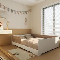 Cama Infantil Montessoriana em Mdf 1,5cm 48x143cm Mark Branco/ Louro Freijó Grann