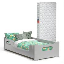 Cama Infantil Montessoriana Encanto com Colchão e Proteção Lateral para Quarto de Criança Cinza