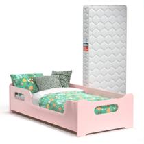 Cama Infantil Montessoriana Encanto com Colchão e Proteção Lateral Para Quarto de Criança Rosa