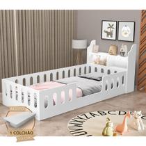 Cama Infantil Montessoriana Helo Solteiro com Colchão + Nicho e Led Branca