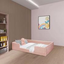 Cama Infantil Montessoriana Luana Em Madeira Com Revestimento Em Tecido Rosa