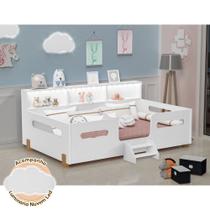 Cama Infantil Montessoriana Mary com Escada Led e Nicho Branco/mel Acompanha Luminária Nuvem - BABY MOBILIA