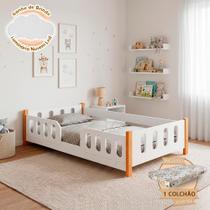Cama Infantil Montessoriana Melissa com Grade Colchão Juvenil e Luminária Nuvem Led - Branco Cama Infantil Montessoriana Melissa com Grade Colchão Juvenil e Luminária Nuvem Led - Branco