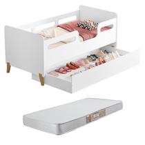 Cama Infantil Montessoriana Proteção Lateral Cecilia em MDF com pés de madeira retro com Auxiliar Sapateira Com 1 Colchão Incluso D20