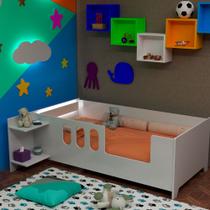 Cama Infantil Montessoriana Reforçada Livia com Led Usb Prateleiras Divaloto - Branco