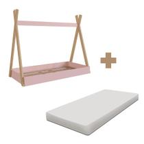 Cama Infantil Montessoriana Rosa com Colchão Completa Móveis