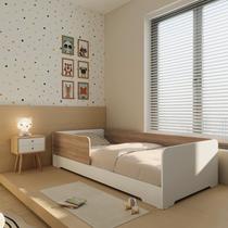 Cama Infantil Montessoriana Solteiro Mark em MDF Branco/Louro Freijó Grann