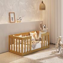 Cama Infantil Montessoriane Com Grade Nogueira