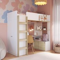 Cama Infantil Multifuncional com Armário e Escrivaninha Branco/Carvalho Araguaia - Completa Móveis Cama Infantil Multifuncional com Armário e Escrivaninha Branco/Carvalho Araguaia - Completa Móveis