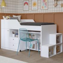Cama Infantil Multifuncional com Escrivaninha e Escada Cimol Branco