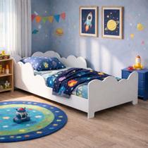 Cama Infantil Nuvem Em Mdf Com Grade De Proteção Montessori Para Quarto De Criança