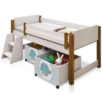 Cama Infantil Paty Branco com Mel com Baú Adesivado Filhote Azul