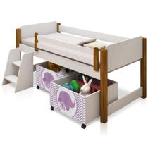 Cama Infantil Paty Branco com Mel com Baú Adesivado Filhote Lilás Cama Infantil Paty Branco com Mel com Baú Adesivado Filhote Lilás