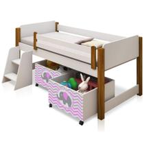 Cama Infantil Paty Branco com Mel com Baú Adesivado Filhote Rosa