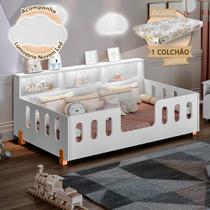 Cama Infantil Premium Montessoriana com Colchão Juvenil Led e Nicho Nina Branca + Luminária Led
