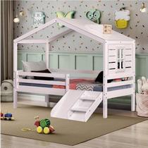 Cama Infantil Prime com Telhado Claraboia, Janela e Kit Escadinha Casatema