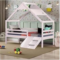 Cama Infantil Prime com Telhado Inclinado Lua e Kit Escadinha Casatema