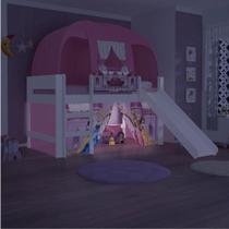 Cama Infantil Princesas Disney Play c/Escorregador,Dossel e Led - Pura Magia - Casatema