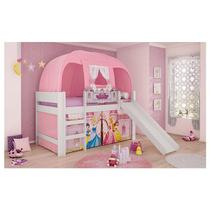 Cama Infantil Princesas Disney Play com Escorregador e Barraca Branco - Pura Magia