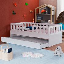 Cama Infantil Reforçada Lara Solteiro com Cama Auxiliar Branco - Baby Mobília