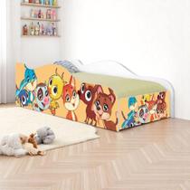 Cama Infantil Solteiro Animais Madeira Branco Mobili para Quarto Cama Infantil Solteiro Animais Madeira Branco Mobili para Quarto