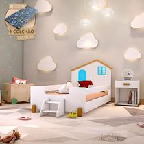 Cama Infantil Solteiro Belissima Azul - Branco e Mel + Colchão