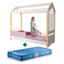 Cama Infantil Solteiro Branco Nature Com Proteção Rose Jhulia Divaloto Com Colchão Gazin