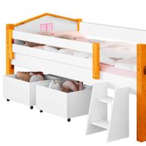 Cama Infantil Solteiro Casinha Com Colchão E Baús Branco Rosa Elza Divaloto