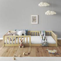 Cama Infantil Solteiro Chão com Grades Montessoriana Gustavo Natural