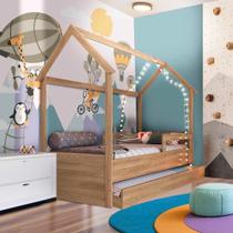 Cama Infantil Solteiro Com Auxiliar Casinha Aveiro Oak Carrossel Shop JM