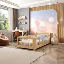 Cama Infantil Solteiro Montessoriano Wave com Rattan Casatema Branco/Natural