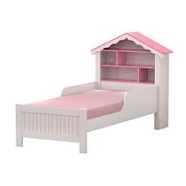 Cama Infantil Solteiro Princesa com Cabeceira Casinha Nichos MDF Branco Infantile Móveis
