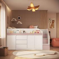 Cama Infanto Juvenil Estação de Trabalho com Balcão Cor Branco com Rosa Milkshake