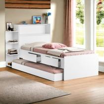 Cama Isa Solteiro Branco com Auxiliar e 02 Colchões Cambel