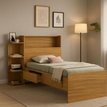 Cama Isa Solteiro Com Bau gavetas prateleiras e Nicho Para Quarto Estilo Moderno e Minimalista feita em MDF Cama Isa Solteiro Com Bau gavetas prateleiras e Nicho Para Quarto Estilo Moderno e Minimalista feita em MDF