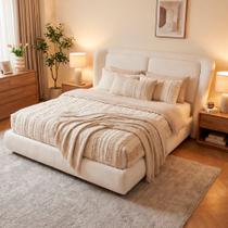 Cama Japonesa com Cabeceira Blind Seo Casal Bouclé Off White - Sallar Home Cama Japonesa com Cabeceira Blind Seo Casal Bouclé Off White - Sallar Home