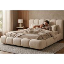 Cama Japonesa com Cabeceira Casal Nuvem Bouclé Off White - Sallar Home