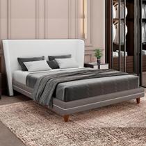 Cama Japonesa com Cabeceira Corea King material sintético Cinza / Bouclê Suave Off White - Sallar Home