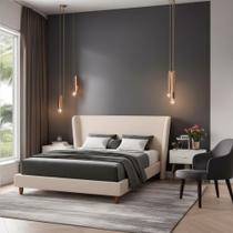 Cama Japonesa com Cabeceira Corea King material sintético Off White- Sallar Home Cama Japonesa com Cabeceira Corea King material sintético Off White- Sallar Home