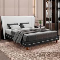 Cama Japonesa com Cabeceira Corea King material sintético Preto / Bouclê Suave Off White - Sallar Home