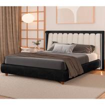 Cama Japonesa com Cabeceira em LED Seo-Yeon Casal material sintético Preto / Linho Off White - Sallar Home Cama Japonesa com Cabeceira em LED Seo-Yeon Casal material sintético Preto / Linho Off White - Sallar Home