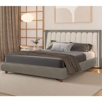 Cama Japonesa com Cabeceira em LED Seo-Yeon King Facto Cinza / Linho Off White - Sallar Home